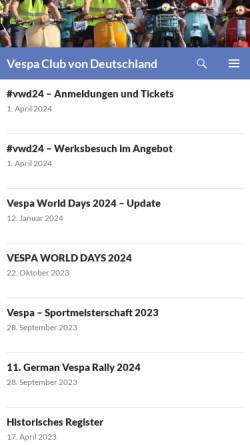 Vorschau der mobilen Webseite www.vcvd.de, VCVD Vespa Club von Deutschland e.V.