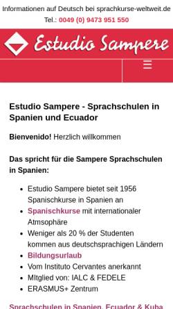 Vorschau der mobilen Webseite www.sampere-spanischkurse.de, Sampere - Sprachreiseveranstalter