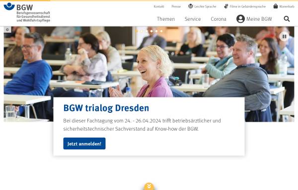 Vorschau von www.bgw-online.de, Berufsgenossenschaft für Gesundheitsdienst und Wohlfahrtspflege (BGW)