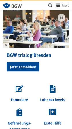 Vorschau der mobilen Webseite www.bgw-online.de, Berufsgenossenschaft für Gesundheitsdienst und Wohlfahrtspflege (BGW)