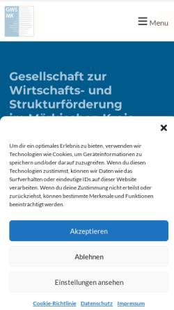 Vorschau der mobilen Webseite www.gws-mk.de, Gesellschaft zur Wirtschafts- und Strukturförderung im Märkischen Kreis mbh (GWS)