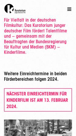 Vorschau der mobilen Webseite www.kuratorium-junger-film.de, Kuratorium junger deutscher Film