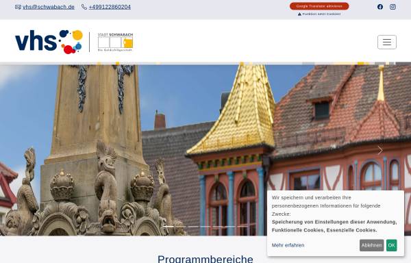Vorschau von www.vhs.schwabach.de, Volkshochschule Schwabach