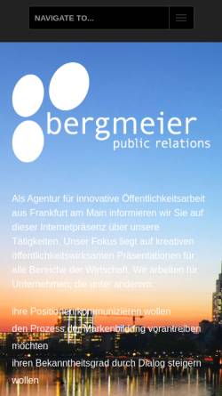 Vorschau der mobilen Webseite www.bergmeier-pr.de, Bergmeier Public Relations
