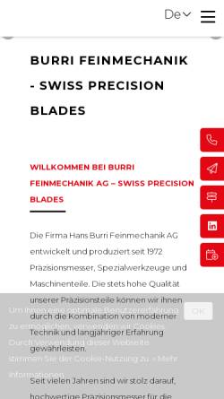Vorschau der mobilen Webseite www.burri-feinmechanik.ch, Hans Burri Feinmechanik