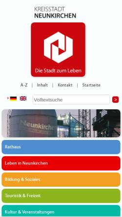 Vorschau der mobilen Webseite www.neunkirchen.de, Kreisstadt Neunkirchen