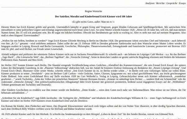 Vorschau von www.luise-berlin.de, Regine Wernicke: Erich Kästner wird 100 Jahre