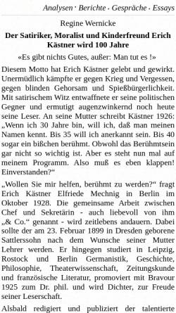 Vorschau der mobilen Webseite www.luise-berlin.de, Regine Wernicke: Erich Kästner wird 100 Jahre