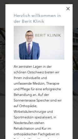 Vorschau der mobilen Webseite www.beritklinik.ch, Berit Klinik, Niederteufen (St. Gallen)