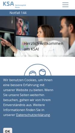 Vorschau der mobilen Webseite www.ksa.ch, Kantonsspital Aarau