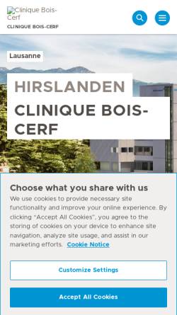 Vorschau der mobilen Webseite www.hirslanden.ch, Klinik Bois Cerf, Lausanne