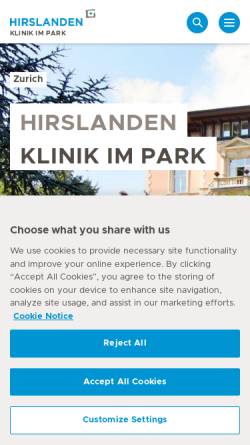 Vorschau der mobilen Webseite www.hirslanden.ch, Klinik im Park, Zürich