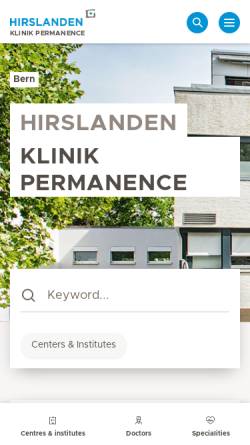 Vorschau der mobilen Webseite www.hirslanden.ch, Klinik Permanence Bern