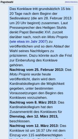 Vorschau der mobilen Webseite www.wahlrecht.de, Papstwahl