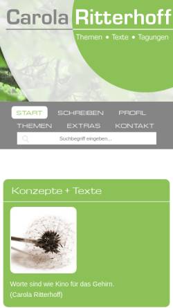 Vorschau der mobilen Webseite www.carolaritterhoff.de, Fairplay Projekt PR - Carola Ritterhoff