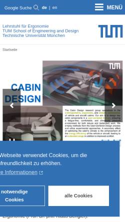 Vorschau der mobilen Webseite www.ergonomie.tum.de, TU München - Lehrstuhl für Ergonomie