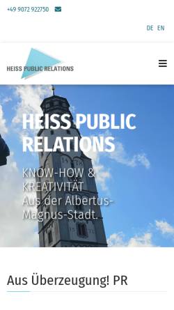 Vorschau der mobilen Webseite www.heiss-pr.de, Heiss Public Relations - Susanne Heiss