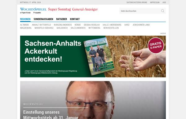 Vorschau von www.generalanzeiger.de, Magdeburger General-Anzeiger Online