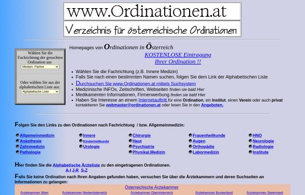 Vorschau von www.ordinationen.at, Ordinationen von Fachärzten und Allgemeinmedizinern in Österreich