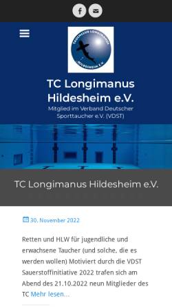 Vorschau der mobilen Webseite www.tc-longimanus.de, Tauchclub Longimanus Hildesheim