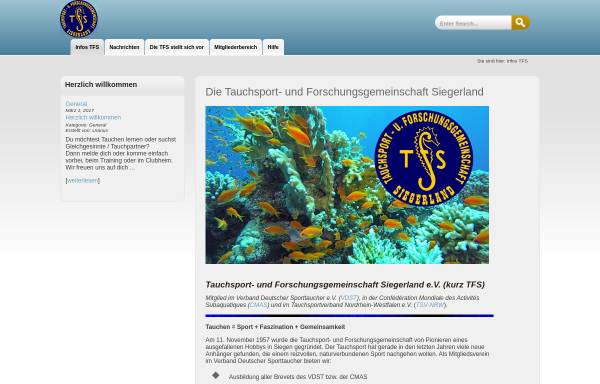 Vorschau von www.tfs-siegen.de, Tauchsport - und Forschungsgemeinschaft Siegerland