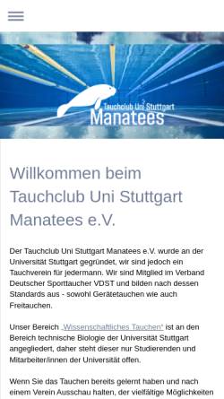 Vorschau der mobilen Webseite www.tc-manatees.de, TC Uni Stuttgart Manatees e.V.