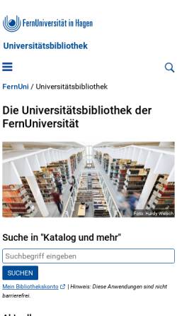Vorschau der mobilen Webseite www.ub.fernuni-hagen.de, Universitätsbibliothek