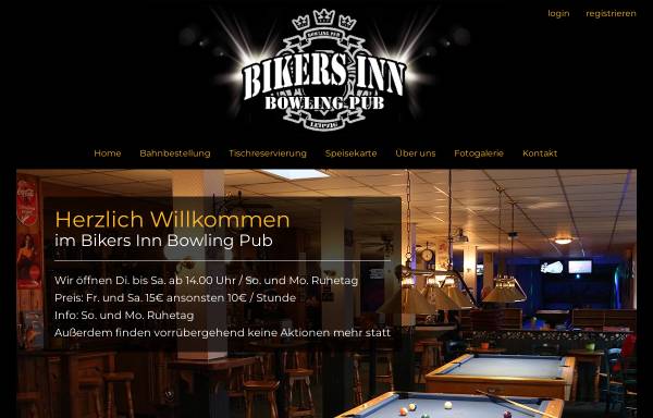 Vorschau von www.bowling-pub.de, Biker´s Inn + Bowling-Pub auf der Radrennbahn