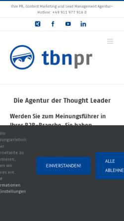 Vorschau der mobilen Webseite www.tbnpr.de, TBN Public Relations GmbH