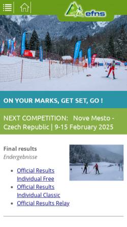 Vorschau der mobilen Webseite www.efns.eu, Europäische Forstliche Nordische Skiwettkämpfe