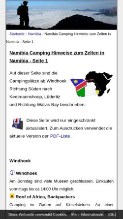 Vorschau der mobilen Webseite www.thomasrichter.de, Camping-Informationen für Namibia
