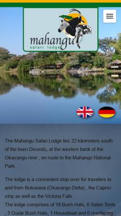 Vorschau der mobilen Webseite www.mahangu.com.na, Mahangu Safari Lodge