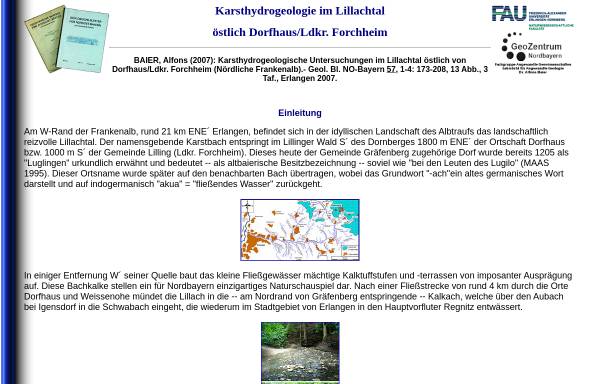 Vorschau von www.angewandte-geologie.geol.uni-erlangen.de, Karsthydrogeologie im Lillachtal östlich Dorfhaus/Ldkr. Forchheim