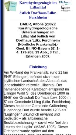 Vorschau der mobilen Webseite www.angewandte-geologie.geol.uni-erlangen.de, Karsthydrogeologie im Lillachtal östlich Dorfhaus/Ldkr. Forchheim