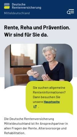 Vorschau der mobilen Webseite www.deutsche-rentenversicherung-mitteldeutschland.de, Deutsche Rentenversicherung Mitteldeutschland