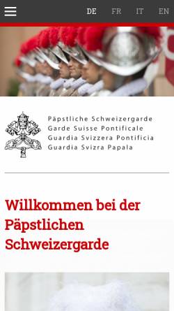 Vorschau der mobilen Webseite www.schweizergarde.ch, Vereinigung ehemaliger päpstlicher Schweizergardisten