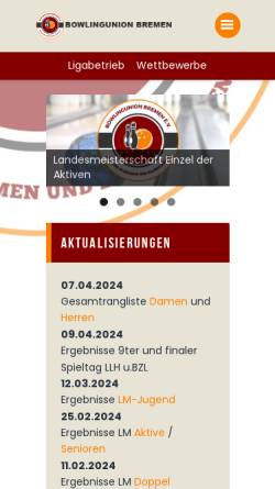 Vorschau der mobilen Webseite www.bowling-bremen.de, Bremer Landesverband Sportkegeln - Sektion Bowling und Deutscher Bowling Verband - Der Beauftragte für Bremen