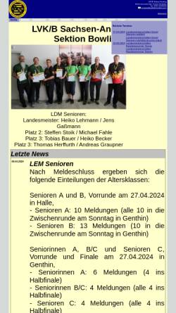 Vorschau der mobilen Webseite www.lvkb-bowling.com, Landesverband Kegeln/Bowling Sachsen-Anhalt - Sektion Bowling