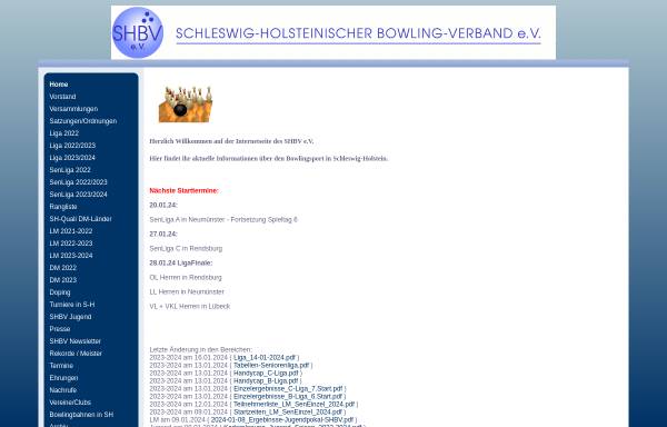 Vorschau von www.shbv-ev.de, Schleswig-Holsteinischer Bowling-Verband e.V.