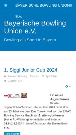 Vorschau der mobilen Webseite www.bowling-bayern.de, Sektion Bowling des Bayerischen Sportkeglerverbandes e.V.