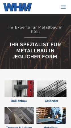Vorschau der mobilen Webseite www.whm-koeln.de, Wolfgang Heckner Metallbau GmbH