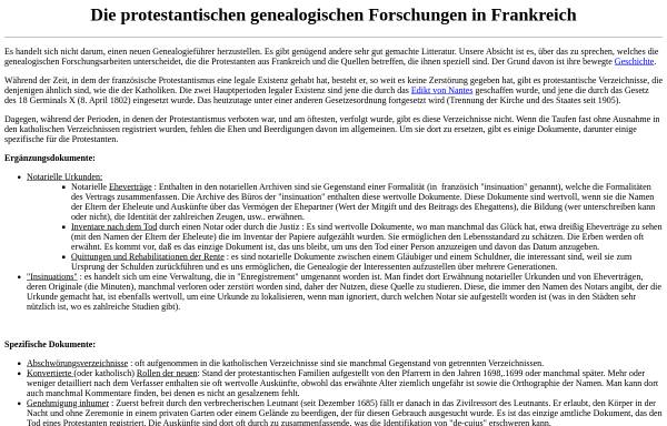 Vorschau von huguenotsweb.free.fr, Die protestantische genealogische Forschung in Frankreich