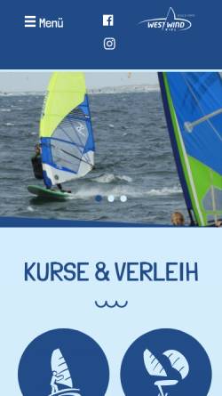 Vorschau der mobilen Webseite www.westwind-kiel.de, Westwind Cat & Surfschule Kiel