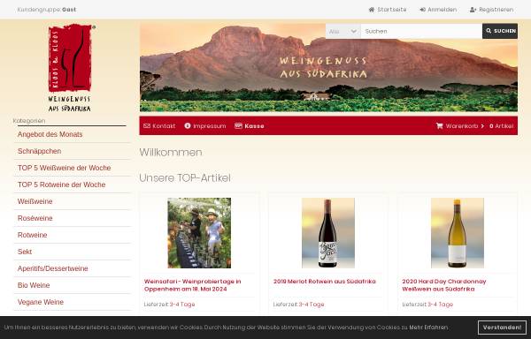 Vorschau von www.afrika-wein.de, Weingenuss aus Südafrika Kloos & Kloos, Gerhard Kloos