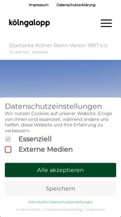 Vorschau der mobilen Webseite www.koeln-galopp.de, Galopprennbahn Köln-Weidenpesch