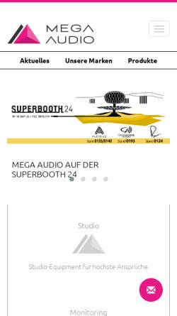 Vorschau der mobilen Webseite www.megaaudio.de, Mega Audio Gesellschaft für professionelle Audiotechnik mbH