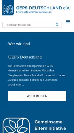 Vorschau der mobilen Webseite www.sids.de, Gemeinsame Elterninitiative Plötzlicher Säuglingstod (GEPS) Deutschland e.V.