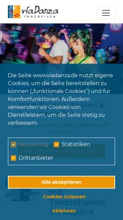 Vorschau der mobilen Webseite www.viadanza.de, Via Danza Tanzreisen