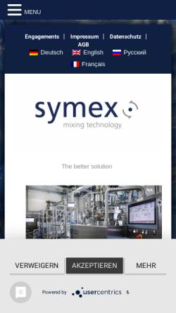 Vorschau der mobilen Webseite www.symex.de, SYMEX Schröder & Boos Misch- & Anlagentechnik GmbH & Co. KG