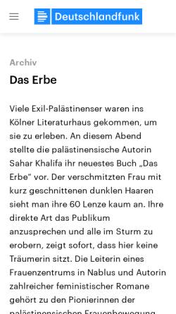 Vorschau der mobilen Webseite www.deutschlandfunk.de, Sahar Khalifa: Das Erbe